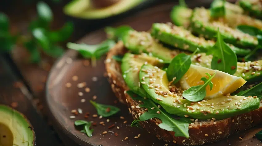 Collation : Avocat frais sur toast de pain complet