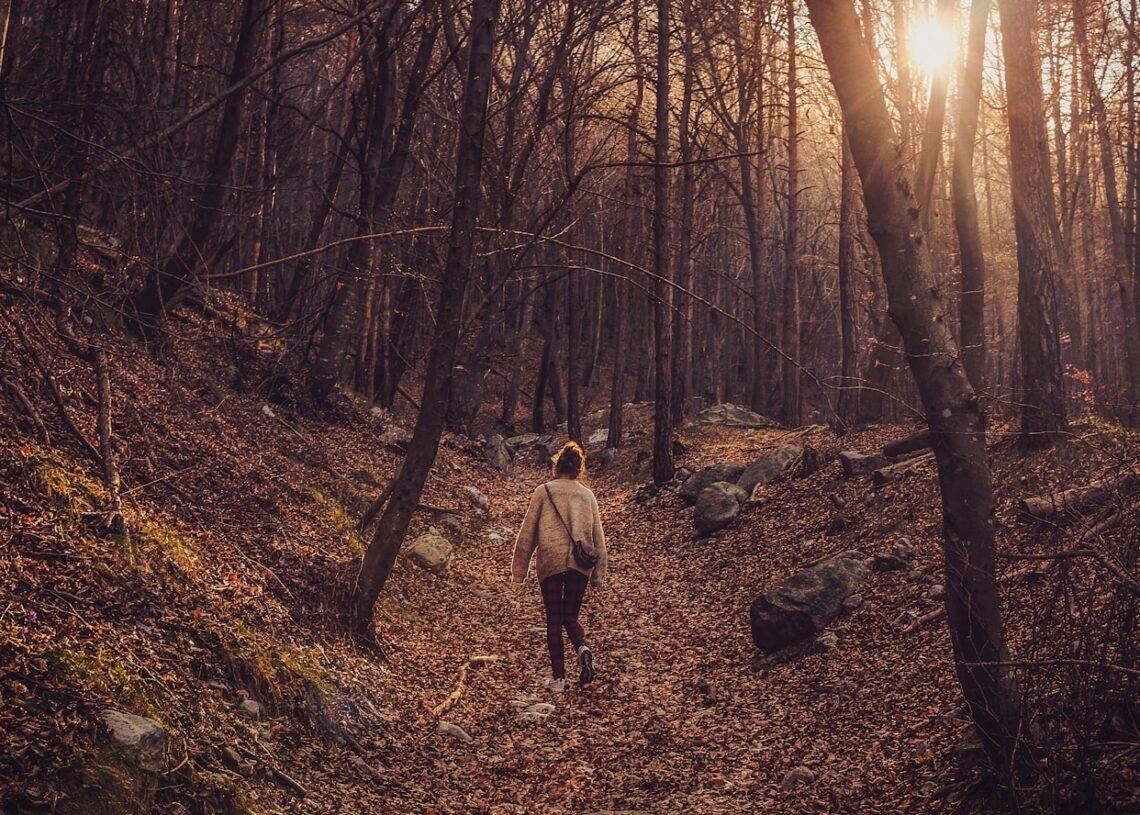 Marche Méditative : trouver l'équilibre entre mouvement et méditation 1 A woman walking through a forest in the afternoon Les avantages de se mettre à la marche méditative