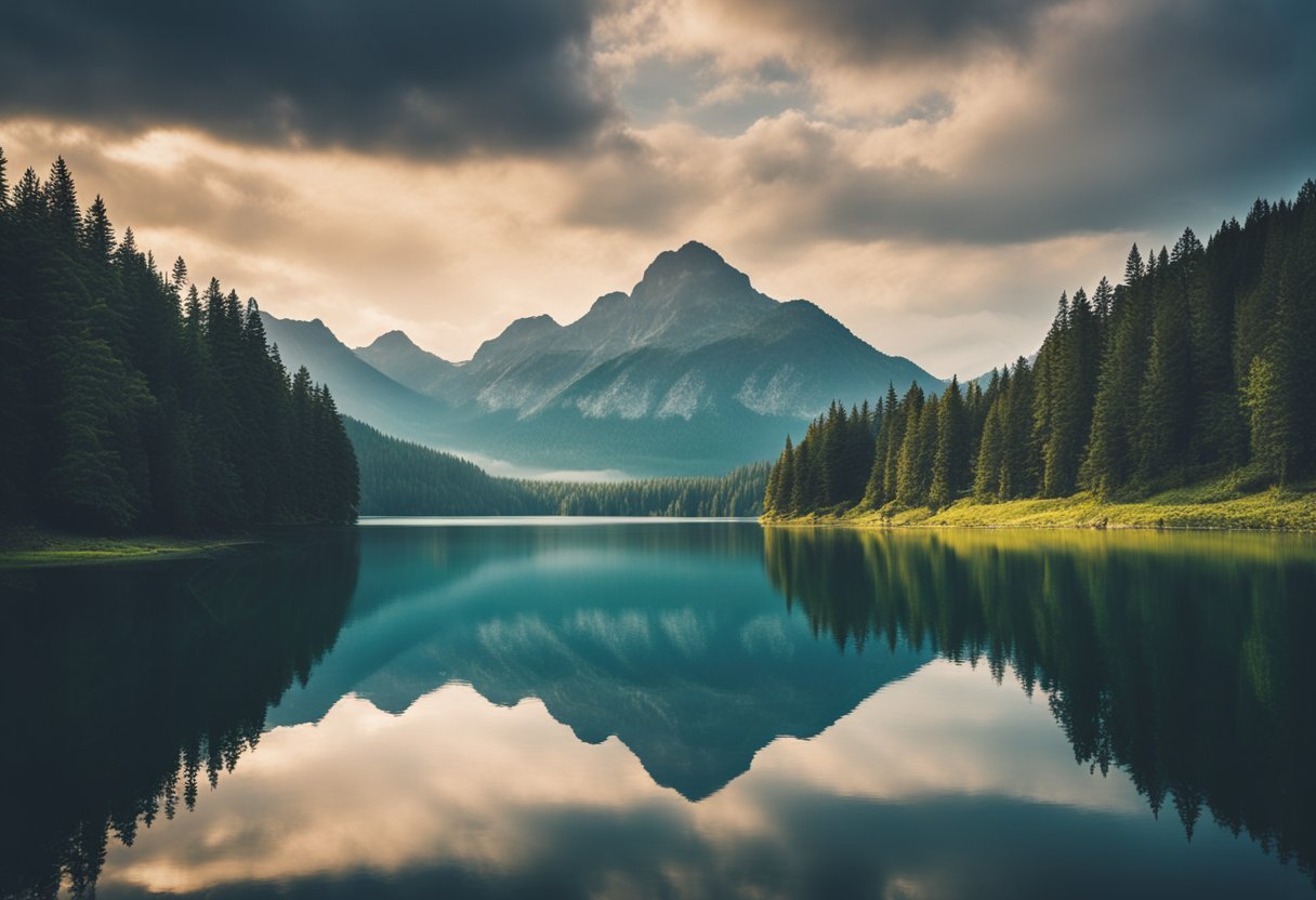 Les plus beaux sites spirituels du monde à découvrir absolument 2 Un paysage serein avec des montagnes majestueuses, des forêts luxuriantes et un lac tranquille, entouré d'un sentiment d'énergie spirituelle.