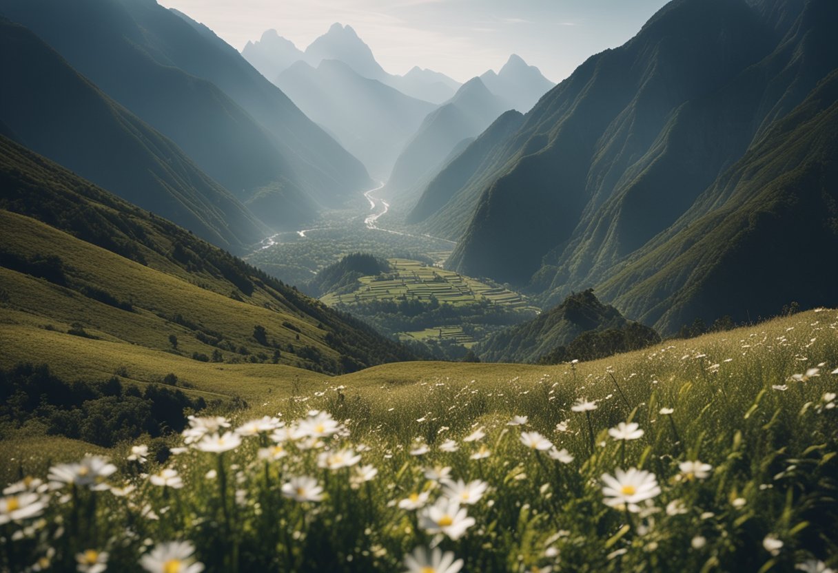 Les plus beaux sites spirituels du monde à découvrir absolument 6 Un paysage de montagne serein avec sept sites spirituels emblématiques du monde entier nichés parmi les sommets.