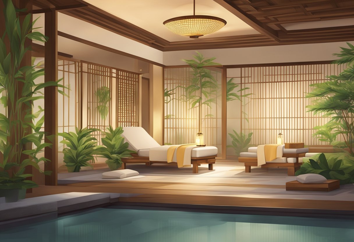 Les massages asiatiques : Top 5 des SPA en France à découvrir en 2025 3 Un spa asiatique serein avec une décoration traditionnelle, des accents en bambou et un éclairage doux. Une atmosphère tranquille avec de la musique apaisante et des senteurs aromatiques.