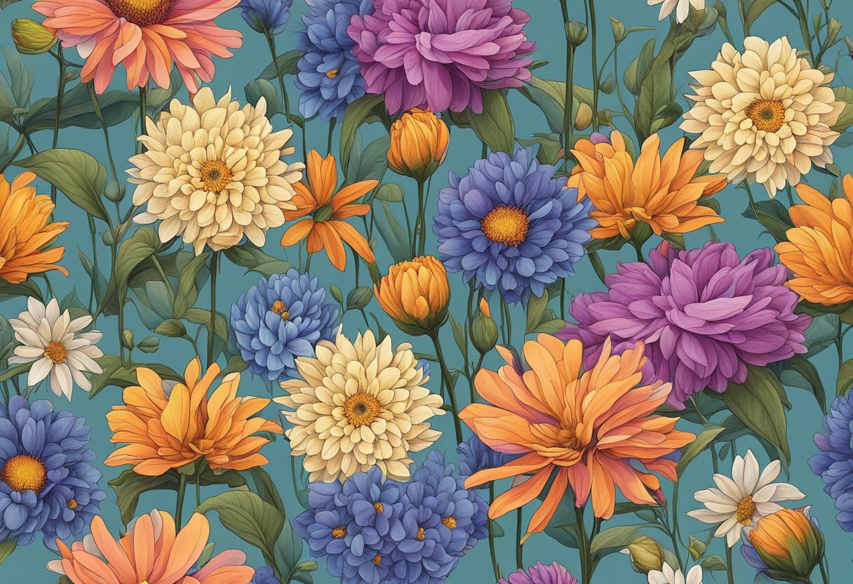 Une fleur flétrie entourée de fleurs éclatantes