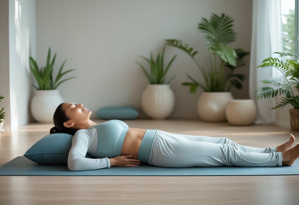 Yoga Nidra : la pratique anti-stress qui explose en ce début 2026 2 Une personne allongée les yeux fermés sur un tapis de yoga dans un espace calme et lumineux, pratiquant la relaxation profonde.