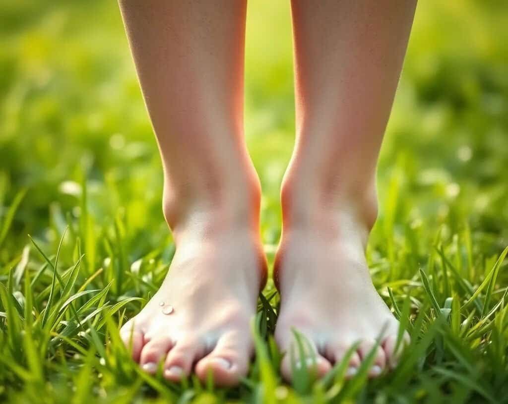 Pieds nus dans la nature, ancrage et connexion — pieds chevilles symbolique ancrage