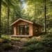 Vivre Dans la Forêt, Cabane en Bois, Minimalisme 7 Une petite cabane en bois simple entourée d'arbres verts dans une forêt paisible.