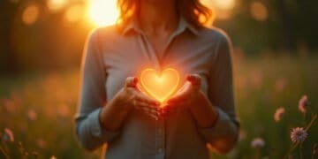 Lumiere doree rayonnant de la poitrine vue de dos - coeur symbolique emotions