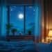 Chambre baignée de lumière lunaire la nuit — insomnie symbolique pensées