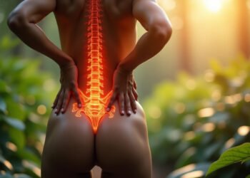 Lumière naturelle sur vertèbres lombaires entourées de végétaux — sciatique symbolique peur