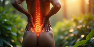 Sciatique : symbolique de la peur 5 Lumière naturelle sur vertèbres lombaires entourées de végétaux — sciatique symbolique peur