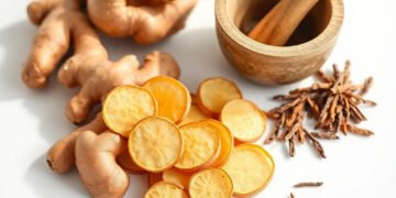 Gingembre frais et séché avec mortier — gingembre bienfaits santé