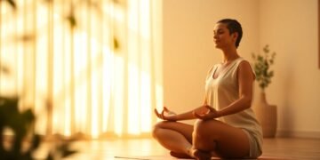 Méditation transcendantale en position lotus, lumière dorée — méditation transcendantale bienfaits