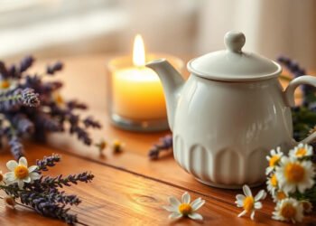Tisane pour dormir avec valériane et passiflore sur table en bois, ambiance zen