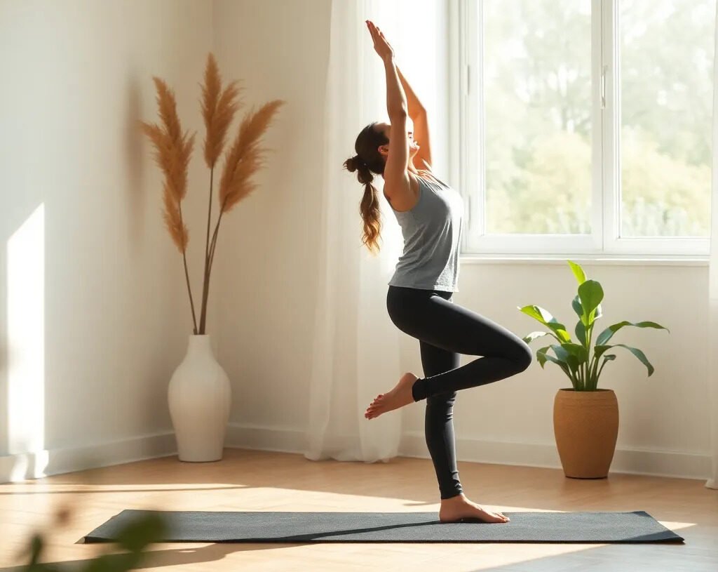 Yoga Hatha pour débutants : les postures fondamentales 1 Femme pratiquant le yoga hatha en posture debout — yoga hatha débutants postures