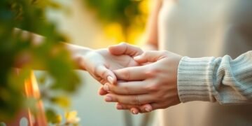 Deux mains qui se touchent doucement, lumière naturelle chaude — 5 langages de l'amour
