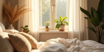 Chambre optimisée pour le sommeil avec lumière douce et plantes — chambre idéale pour dormir