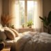 Chambre optimisée pour le sommeil avec lumière douce et plantes — chambre idéale pour dormir
