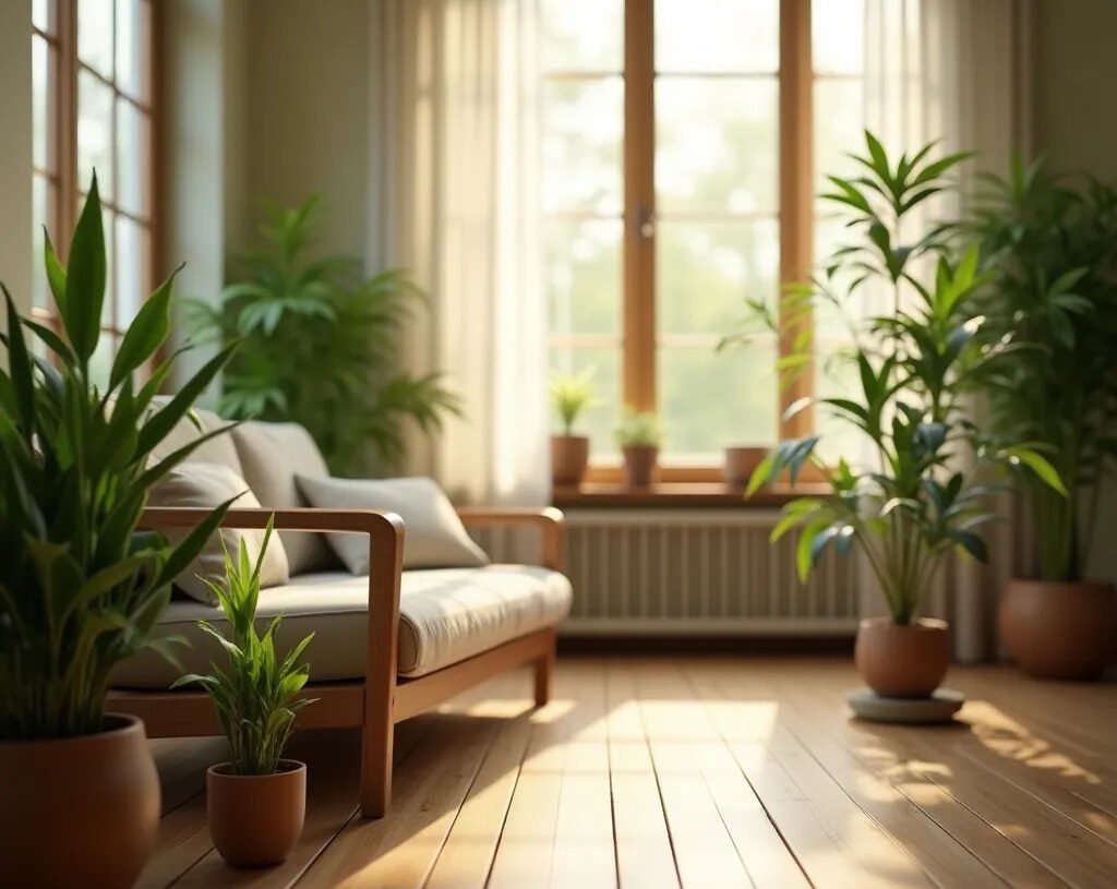 Feng Shui : harmoniser ta maison pour harmoniser ta vie 1 Intérieur zen avec plantes bambou et lumière naturelle — feng shui maison harmonie