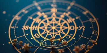 Maisons astrologiques : les 12 sphères de vie 6 Carte des 12 maisons astrologiques avec cercle zodiacal doré sur fond bleu nuit — maisons astrologiques