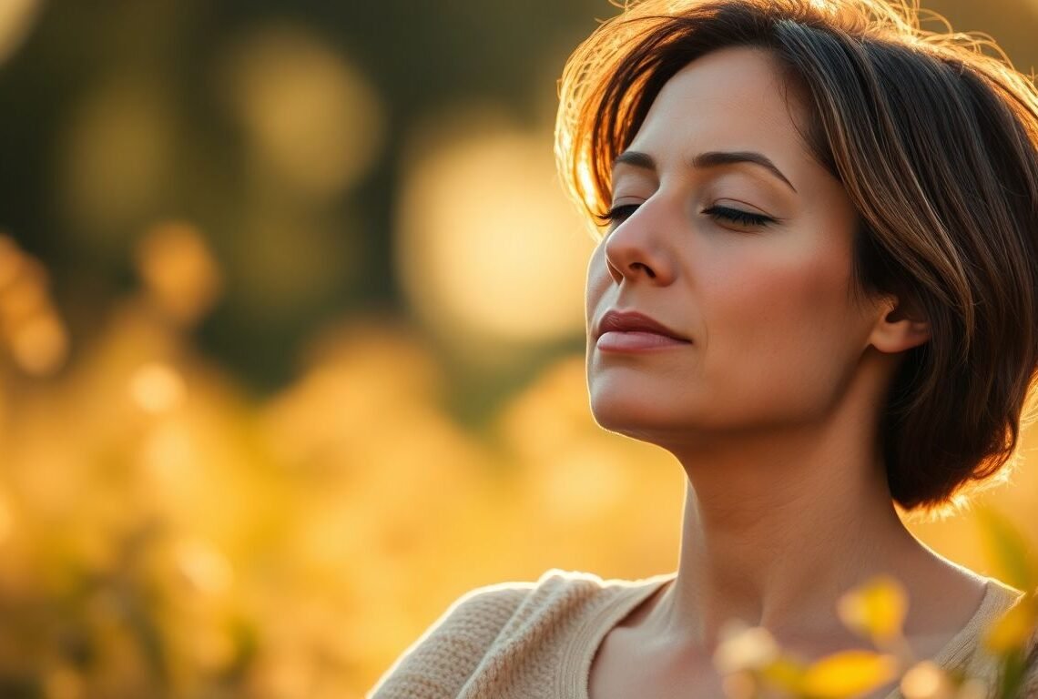 Méditation guidée contre le stress et l'anxiété 1 Femme méditant paisiblement en pleine lumière du matin, méditation guidée stress anxiété