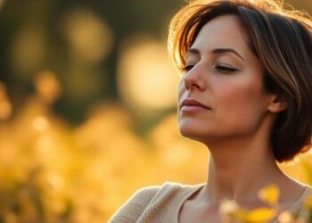 Femme méditant paisiblement en pleine lumière du matin, méditation guidée stress anxiété