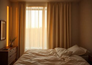 Chambre paisible avec lumière naturelle du soir favorisant la production de mélatonine naturelle