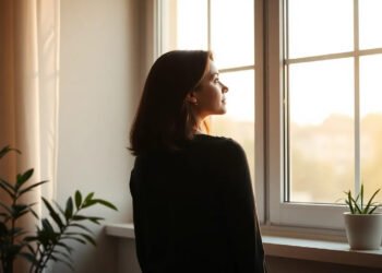 Femme regardant par la fenêtre avec sérénité — pervers narcissique reconnaître