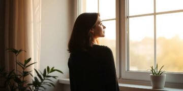 Femme regardant par la fenêtre avec sérénité — pervers narcissique reconnaître