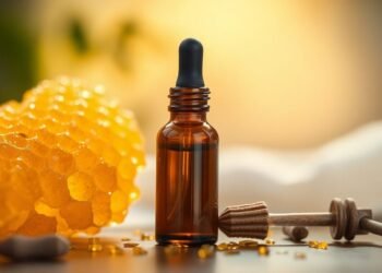 Propolis brute et miel sur fond bois, remède naturel antibactérien