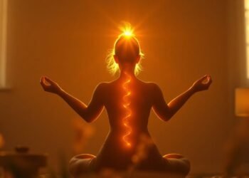 Représentation symbolique de l’énergie kundalini qui s’éveille le long de la colonne vertébrale, yoga kundalini énergie éveil