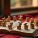 Douze figurines sculptées des animaux du zodiaque disposées sur un almanach ouvert et une soie rouge, astrologie chinoise