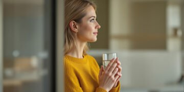 Combien d'eau boire par jour : la vraie réponse 4 Une femme de profil tient un verre d'eau à deux mains : combien d'eau boire par jour