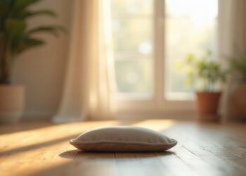 Coussin de méditation vide dans une pièce calme au petit matin, effets indésirables de la méditation