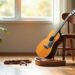 Guitare acoustique et xylophone dans une pièce calme et lumineuse, musicothérapie