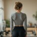 Une femme en tenue de sport debout de dos dans un studio de Pilates : Pilates et perte de poids