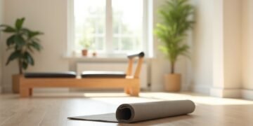 Pilates et perte de poids : la vérité 3 Tapis de Pilates roulé au sol et Reformer dans un studio lumineux, pilates perte de poids