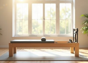 Reformer et tapis de Pilates dans un studio lumineux, pilates pour les hommes