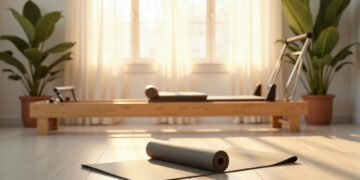 Pilates et scoliose : ce qui est démontré 7 Studio de Pilates au lever du jour, tapis roule et reformer en bois, Pilates et scoliose