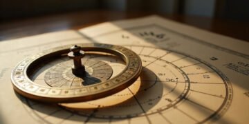 Astrologie védique : ton signe change 4 Disque zodiacal en laiton posé de travers sur une carte du ciel, divisions désalignées, astrologie védique