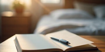 Cauchemars récurrents : ce qui aide vraiment 4 Carnet ouvert et stylo sur une table de chevet au petit matin : cauchemars récurrents
