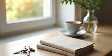 Charge mentale : ce que les chiffres mesurent 6 Carnet ferme, tasse de cafe et cles sur un plan de travail en bois au petit matin : charge mentale du quotidien