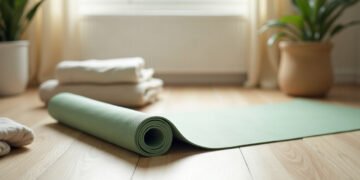 Diastasis : ce que le Pilates change 6 Tapis de Pilates deroule au sol dans un salon calme : diastasis et reprise en douceur