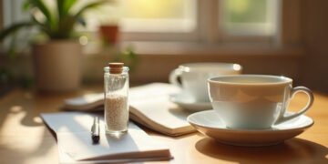 Homéopathie : ce qui est démontré 4 Tube de granules blancs posé près d’un carnet et de deux tasses de tisane : homéopathie