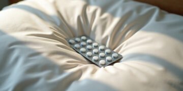 Plaquette de comprimés intacte posée sur un oreiller froissé, aucun comprimé retiré , médicaments et rêves