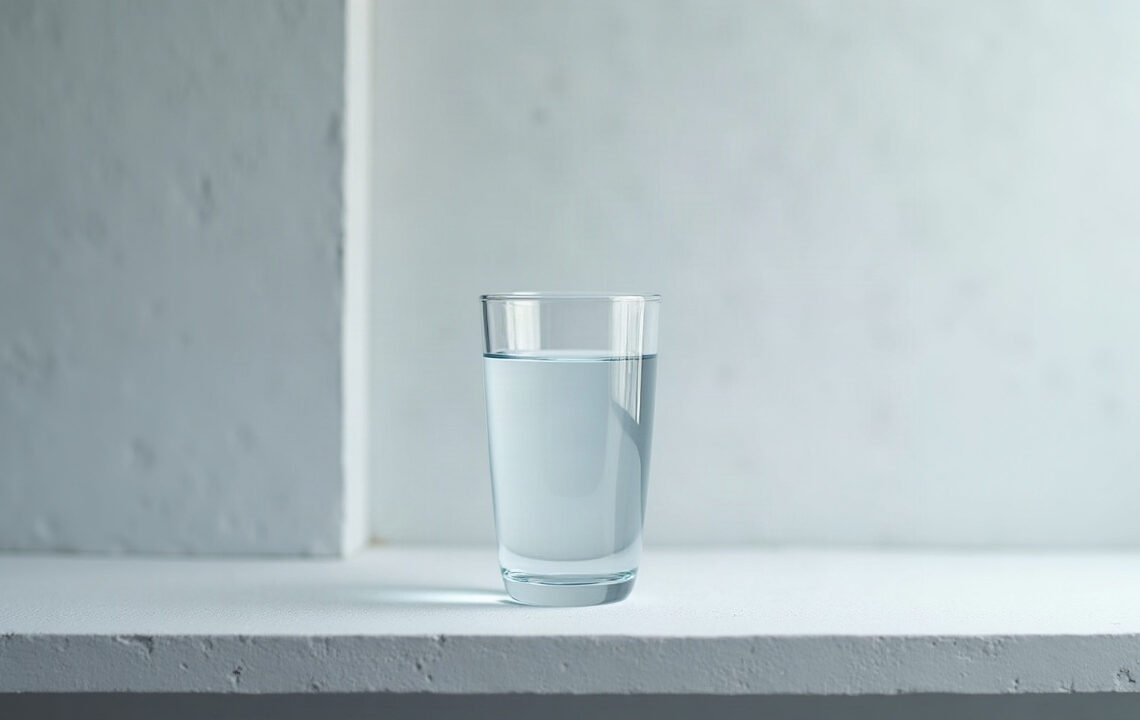 Verre d’eau froide posé dans un angle de mur pâle, surface parfaitement sèche, sans la moindre buée : moisissures dans le logement