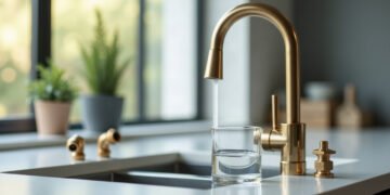 Plomb dans l’eau : même dans le neuf 3 Robinet mitigeur en laiton neuf et raccords en laiton sur un plan de travail : plomb dans l’eau du robinet