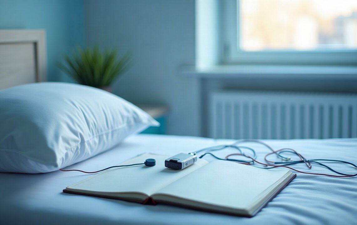 Lit vide et électrodes posées sur un carnet aux pages blanches dans un laboratoire du sommeil, pourquoi on rêve
