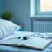 Lit vide et électrodes posées sur un carnet aux pages blanches dans un laboratoire du sommeil, pourquoi on rêve