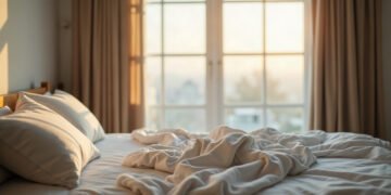 Lit vide au petit matin, draps rejetés et oreiller encore creusé, personne dans la pièce, rêves des enfants