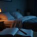 Thérapie cognitivo-comportementale : dormir moins pour mieux dormir 7 Agenda du sommeil ouvert sur une table de nuit devant un lit vide, thérapie cognitivo-comportementale de l’insomnie